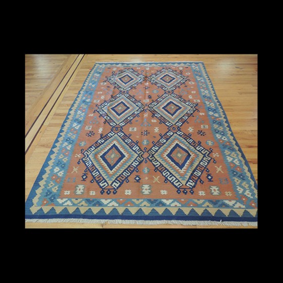 Colorful Persian Kilim Reversible Wool Area Rug 5 x 7